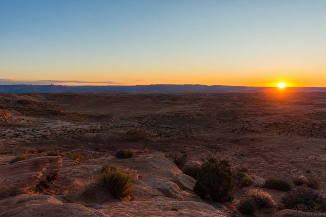 Sunrise over the desert outside Page Arizona with clear morning sky