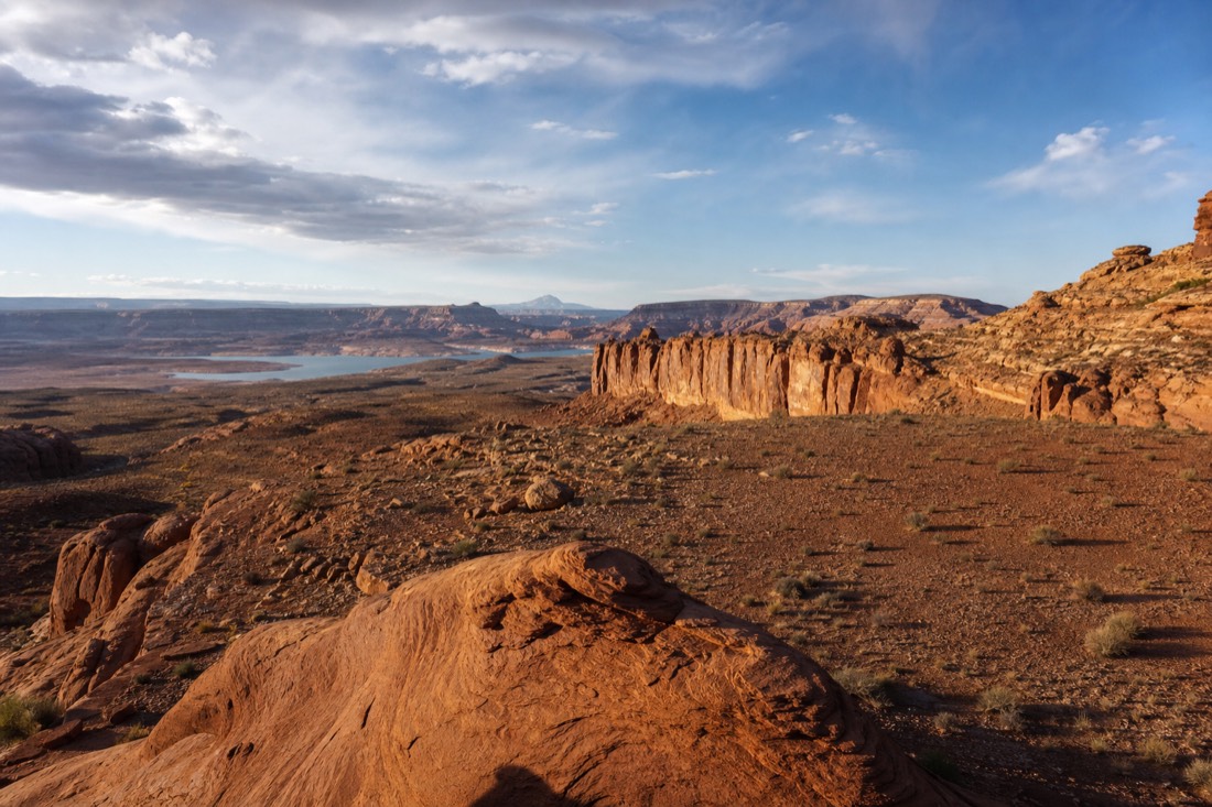 Clear morning light on canyon country near Page Arizona with calm skies after a storm